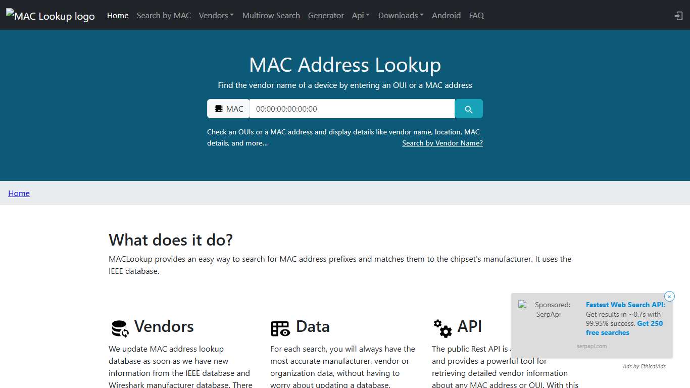 MAC Address Vendor Lookup MAC Address Lookup